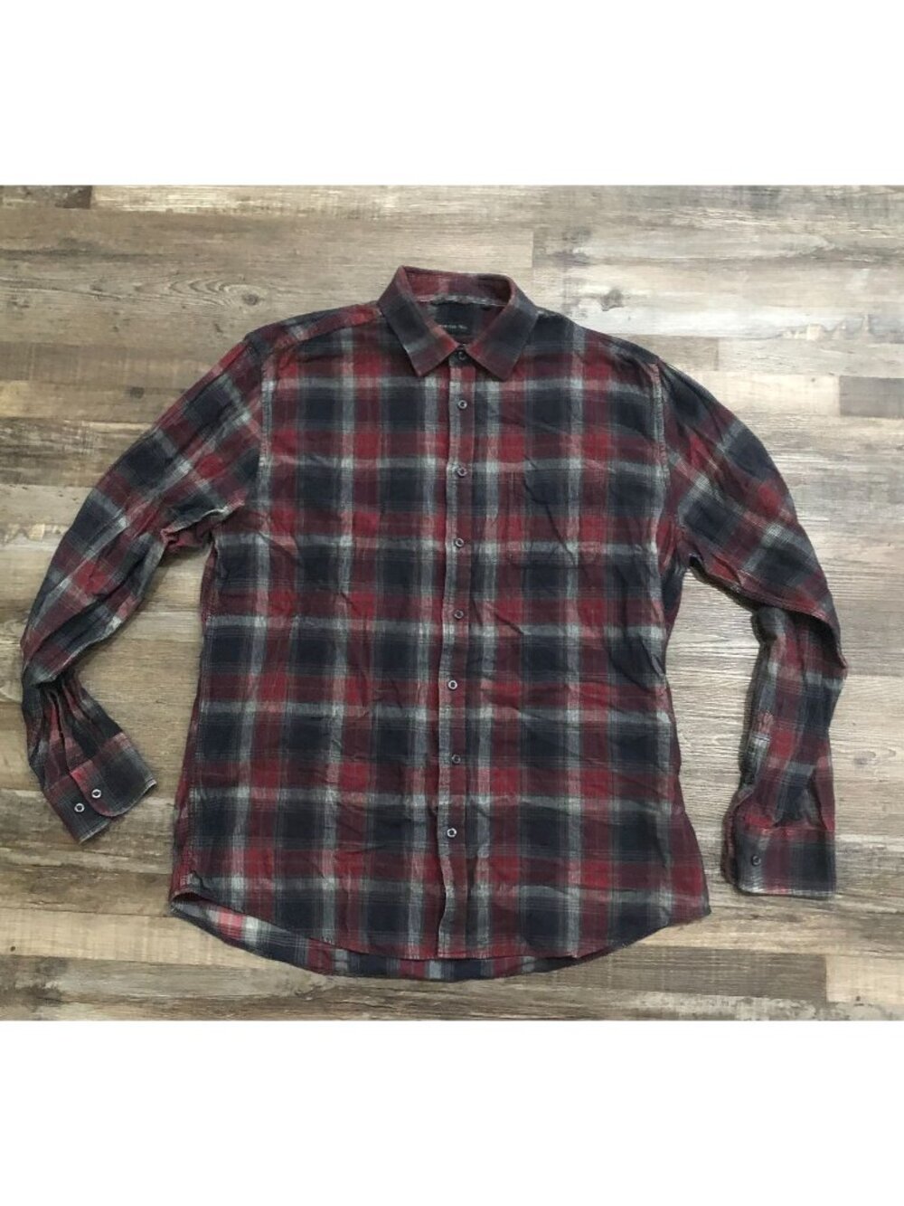 American Tall Mens XLT Red & Black Plaid Long Sleeve Button Down Shirt